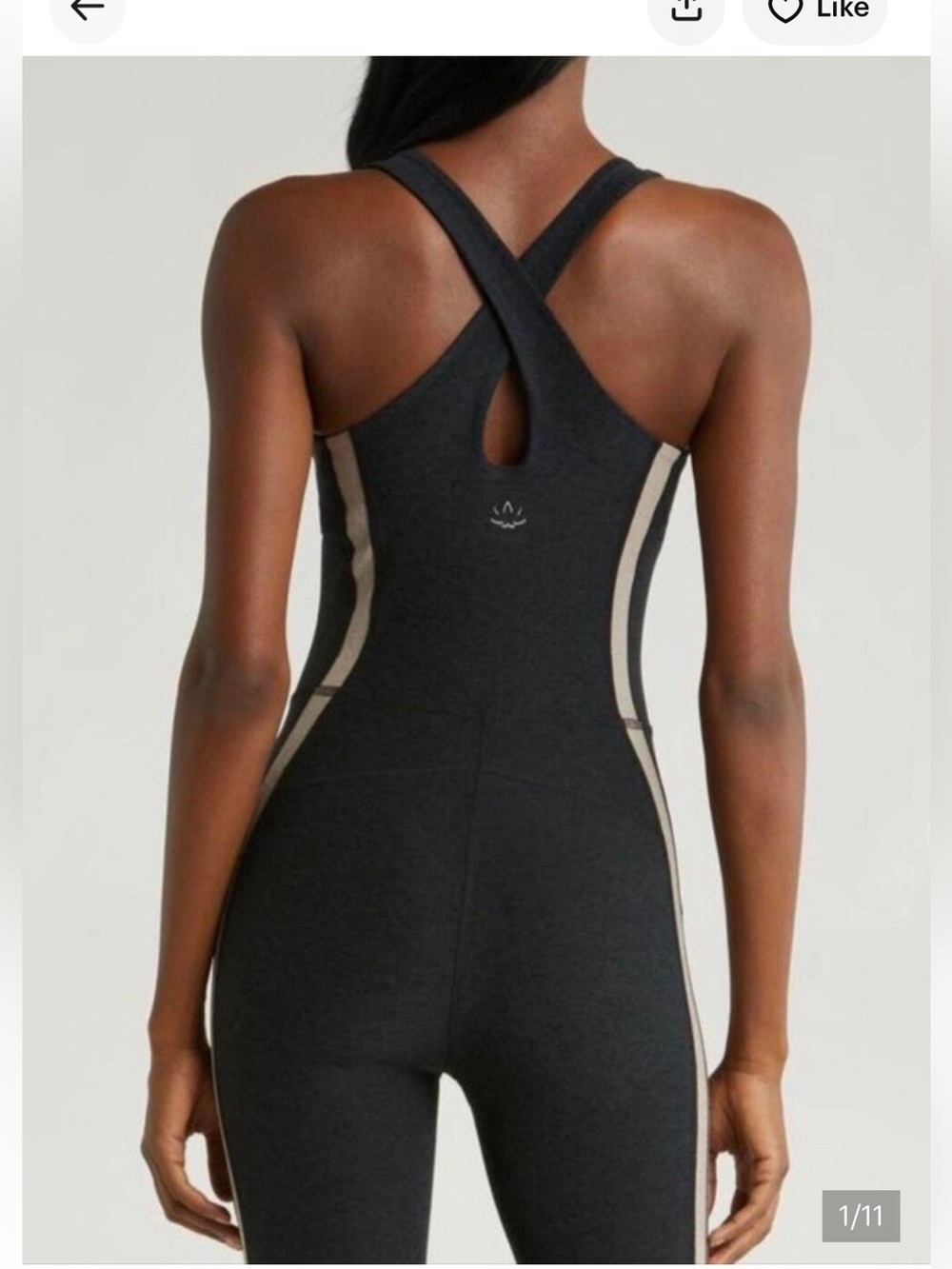 Beyond Yoga Black Jumpsuit with Cream Side Stripe